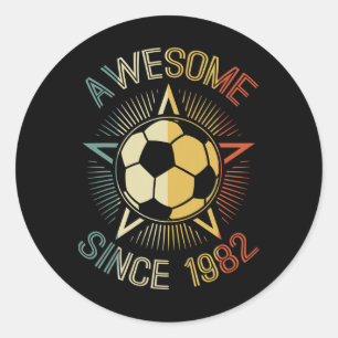 Awesome Since 1982 Soccer Birthday Retro Team Bday Classic Round Sticker
