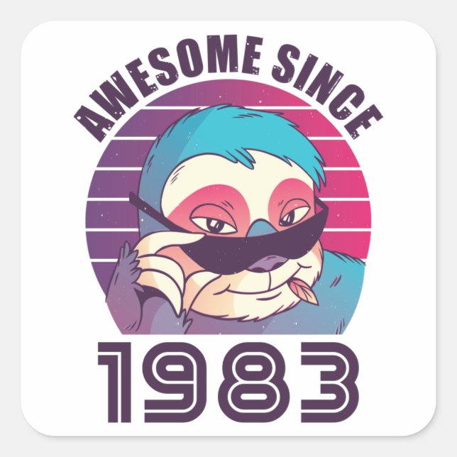 Awesome Since 1983 40th Birthday Sloth Gift Square Sticker (Front)