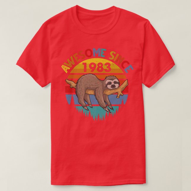 Awesome Since 1983 Sloth Birthday 39 Years old Bir T-Shirt (Design Front)