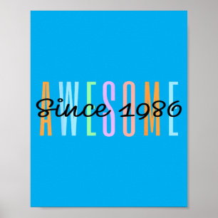 Awesome Since 1986 Pastel Text Art Birthday Poster