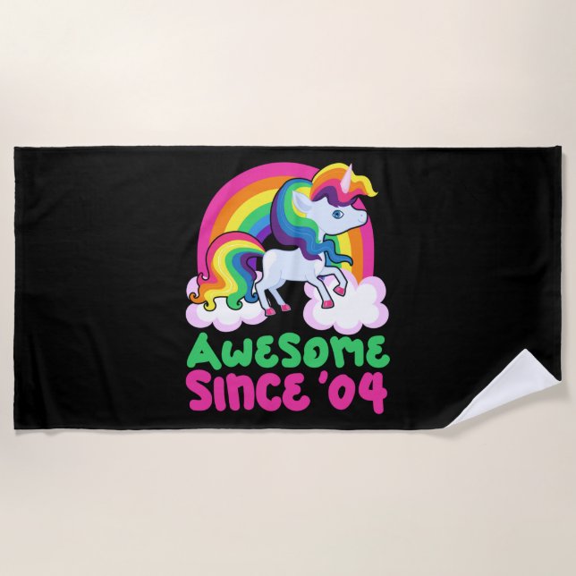 Awesome Since 2004 Unicorn  Beach Towel (Front)
