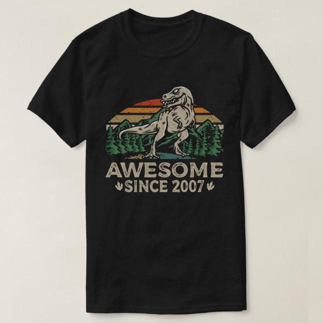 Awesome Since 2007 Dinosaur 16 Year 16th Birthday T-Shirt (Design Front)