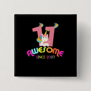 Awesome Since 2007 Unicorn 11th Birthday 15 Cm Square Badge