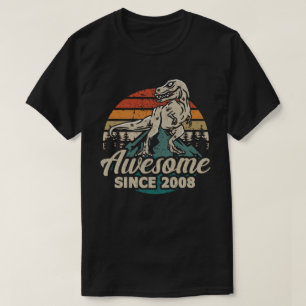 Awesome Since 2008 Retro Dinosaur 14th Birthday T-Shirt