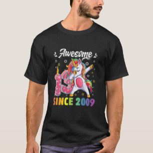 Awesome Since 2009 13Th Birthday Dabbing Unicorn T-Shirt