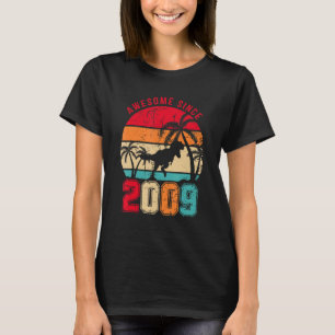 Awesome Since 2009 Retro Dinosaur Boys 14th Birth T-Shirt