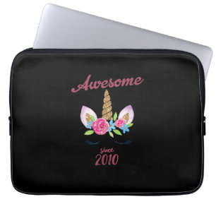 Awesome Since 2010 Unicorn Birthday T-Shirt Cutest Laptop Sleeve