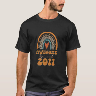 Awesome Since 2011 Retro Rainbow Leopard Heart 11t T-Shirt
