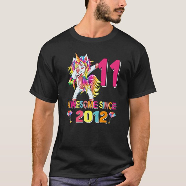 Awesome Since 2012 Dabbing Unicorn 11 Year Old Bir T-Shirt (Front)