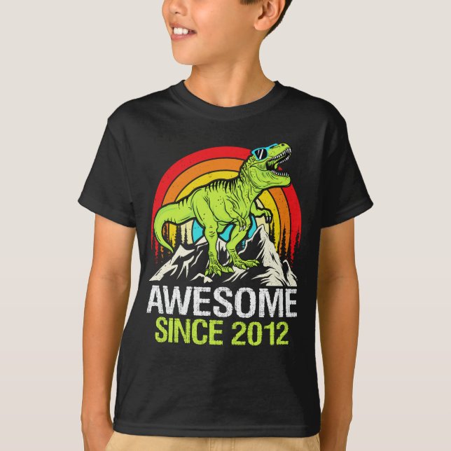 Awesome Since 2012 Dinosaur 11 Year 11th Birthday T-Shirt (Front)