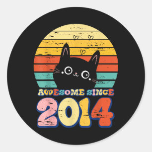 Awesome Since 2014 Tee Cat For Girl Boy 11th Classic Round Sticker