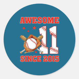 Awesome since 2015 11 year old boys bday baseball classic round sticker