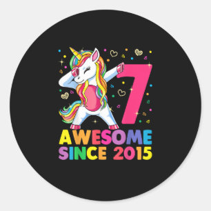 Awesome Since 2015 Dabbing Unicorn 7th Birthday Gi Classic Round Sticker