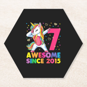 Awesome Since 2015 Dabbing Unicorn 7th Birthday Gi Paper Coaster