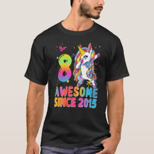 Awesome Since 2015 Dabbing Unicorn 8th Birthday 8  T-Shirt