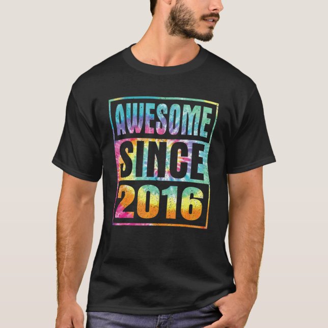 Awesome Since 2016 6 Years Old 6th Birthday Tie Dy T-Shirt (Front)