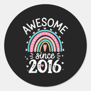 Awesome Since 2016 9th Birthday Rainbow Born In 20 Classic Round Sticker