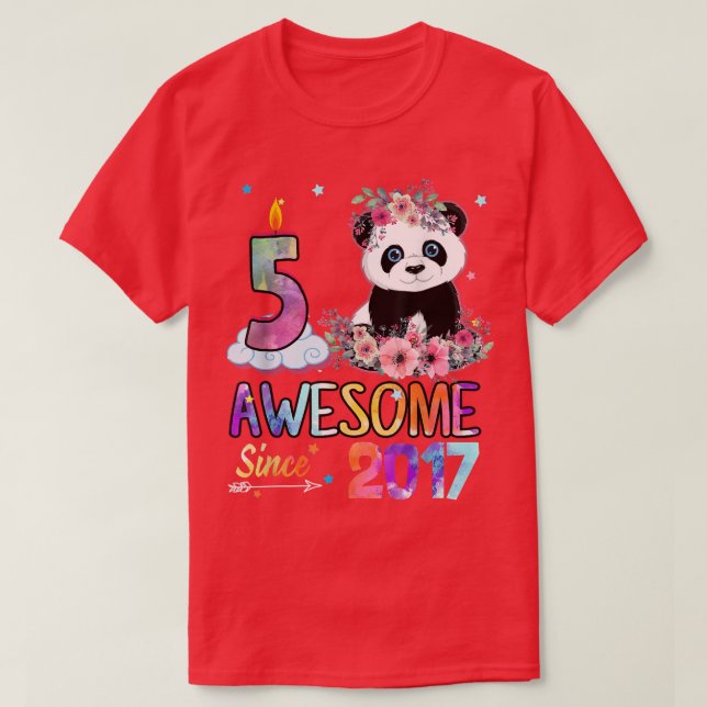 Awesome since 2017 5th Birthday 5 Year Old Panda U T-Shirt (Design Front)