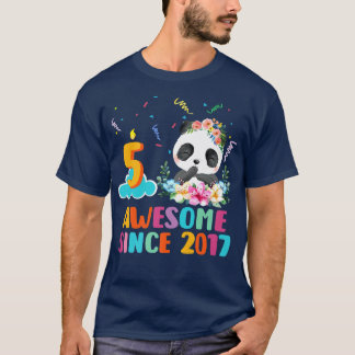 Awesome since 2017 5th Birthday 5 Year Old Panda U T-Shirt