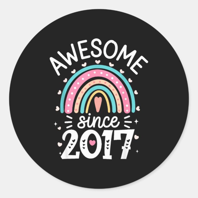 Awesome Since 2017 8th Birthday Rainbow Born In 20 Classic Round Sticker (Front)