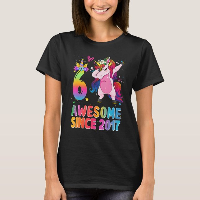 Awesome Since 2017 Dabbing Unicorn 6th Birthday 6  T-Shirt (Front)