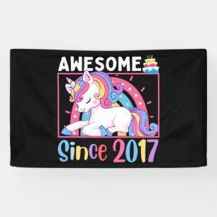 Awesome Since 2017 Girl Unicorn Birthday Celebrati Banner