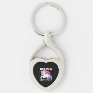 Awesome Since 2017 Girl Unicorn Birthday Celebrati Key Ring