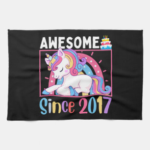 Awesome Since 2017 Girl Unicorn Birthday Celebrati Tea Towel