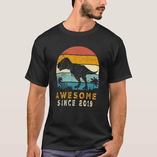 Awesome Since 2019 3rd Birthday Gifts Dinosaur 3 Y T-Shirt (Front)
