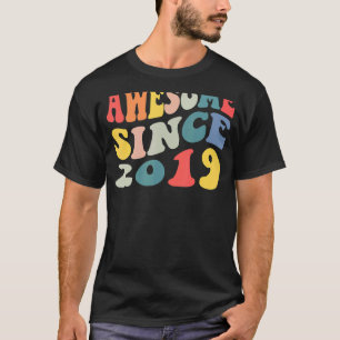 Awesome Since 2019 4 Years Old 4th Birthday Groovy T-Shirt