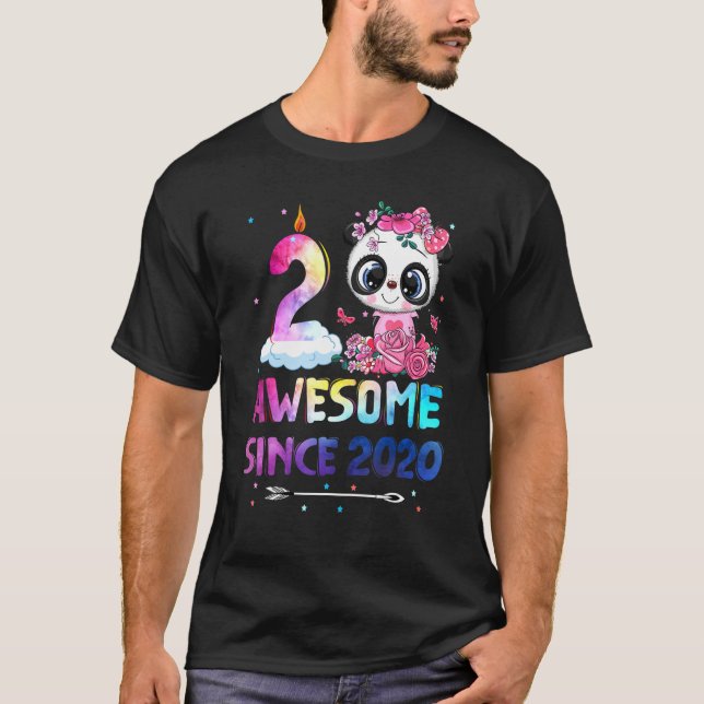 Awesome since 2020 2nd Birthday 2 Year Old Panda U T-Shirt (Front)