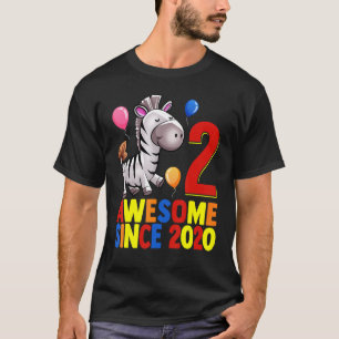 Awesome Since 2020 2nd Birthday Colourful Zebra T-Shirt