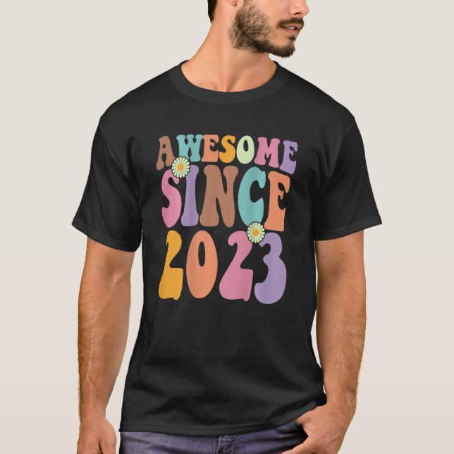 Awesome Since 2023 Retro Groovy Floral Hippie Boy  T-Shirt (Front)