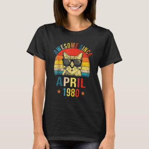 Awesome Since April 1980 42nd Birthday Cat T-Shirt