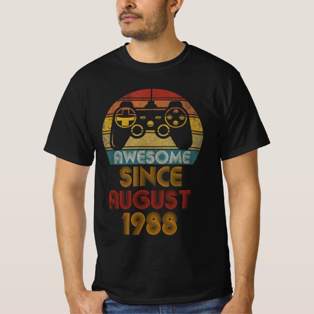 Awesome Since August 1988 , Happy Birthday Gamer T-Shirt (Front)