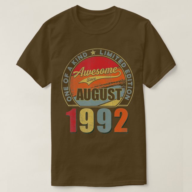 Awesome Since August 1992 30 Years Old 30th Birthd T-Shirt (Design Front)