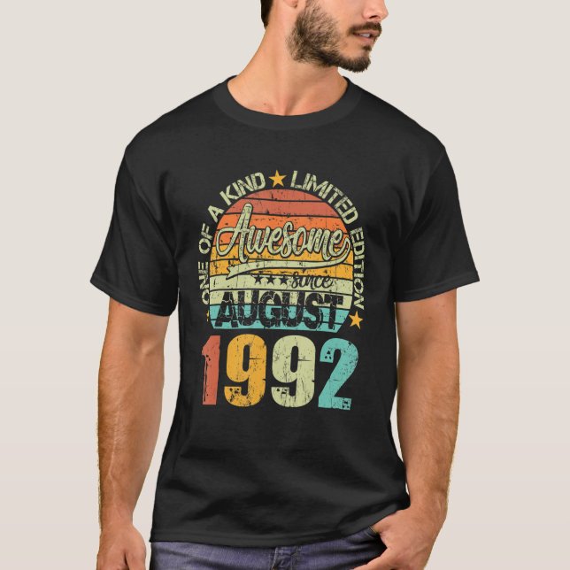 Awesome Since August 1992 30 Years Old 30th Birthd T-Shirt (Front)