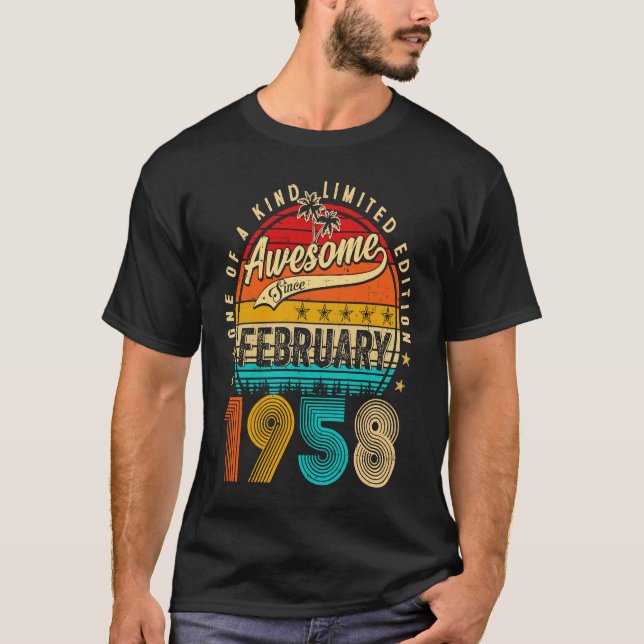 Awesome Since February 1958 65 Years Old 65th Birt T-Shirt (Front)