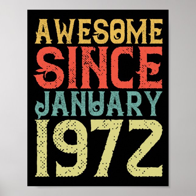 Awesome Since January 1972 Vintage Retro Birthday Poster (Front)