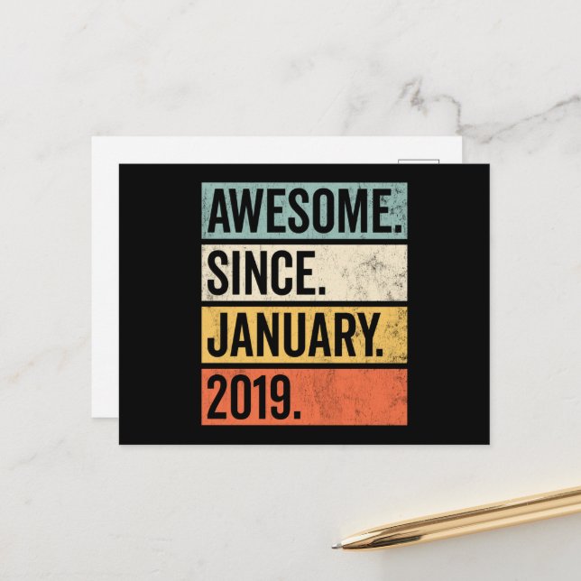Awesome Since January 2019 Birthday Postcard (Front/Back In Situ)