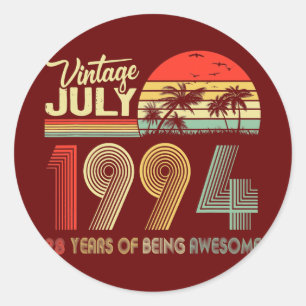 Awesome Since July 1994 28th Birthday Vintage Classic Round Sticker