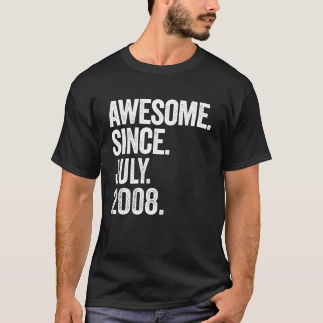 Awesome Since July 2008 Retro 15th Birthday 15 Yea T-Shirt (Front)