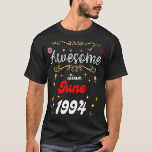 Awesome Since June 1994 Birthday Flowers & Butterf T-Shirt