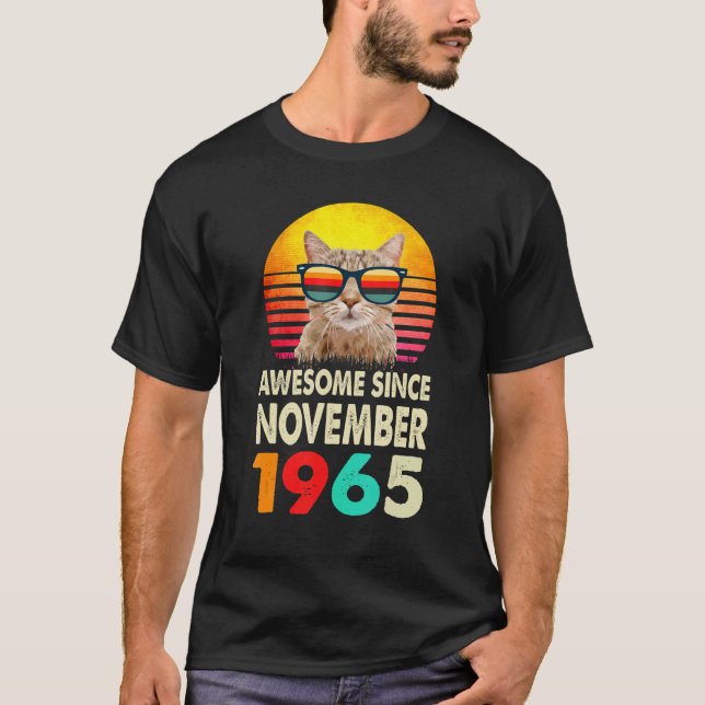 Awesome Since November 1965 57th Birthday Cat Vint T-Shirt (Front)