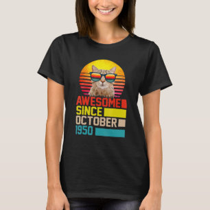 Awesome Since October 1950 72nd Birthday Cat Men W T-Shirt