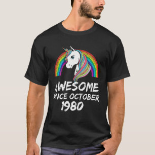 Awesome since October 1980 Unicorn Rainbow for 40 T-Shirt