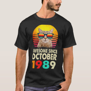 Awesome Since October 1989 33rd Birthday Cat Vinta T-Shirt
