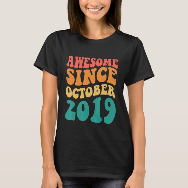 Awesome Since October 2019 Retro Groovy 3 Year Old T-Shirt (Front)