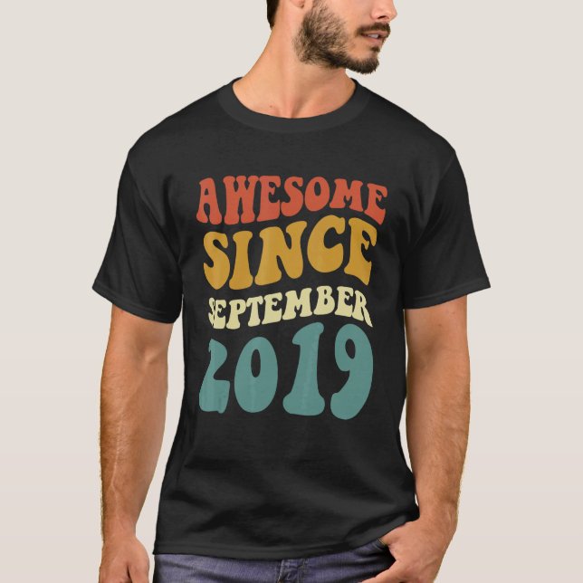 Awesome Since September 2019 Retro Groovy 3 Year O T-Shirt (Front)