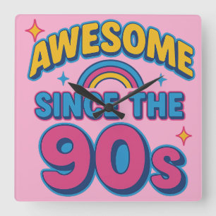 Awesome Since the 90s – Colourful Retro Y2K Style Square Wall Clock